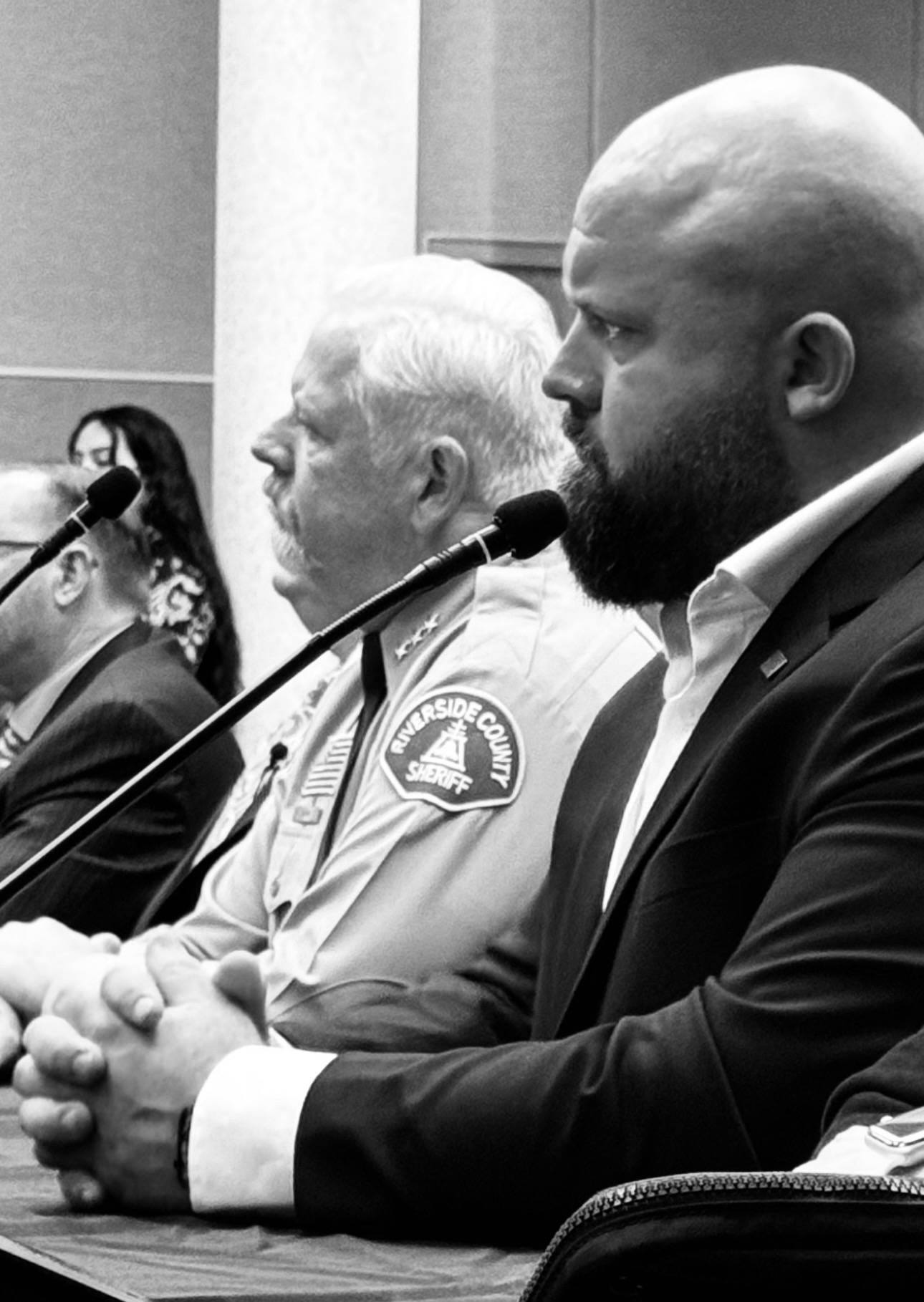 Cory Gautereaux testifying alongside Riverside County Sheriff